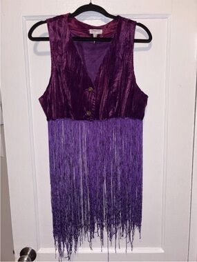 Vintage 90s Festival Velvet Fringe Sleeveless Vest in Deep Plum and Violet